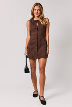 Load image into Gallery viewer, Keyhole Tie Button Front A-Line Mini Dress: DK BROWN / S

