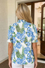Load image into Gallery viewer, LAS Floral Print Striped Patchwork V Neck Blouse (S-XL): Sky Blue / Missy / L
