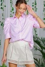 Load image into Gallery viewer, Striped Collared Neck Short Puff Sleeve Blouse Top VT81707: Green / S
