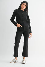Load image into Gallery viewer, High Rise Crop Flare Jean w/ Distressed Hem - BLACK - DP674: 26
