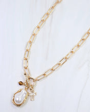 Load image into Gallery viewer, Renmark Pearl Cross Toggle Necklace Gold: Default
