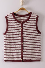 Load image into Gallery viewer, NT12503-Stripe Knit Button Down Top: BURGUNDY / S-M-L/2-2-2
