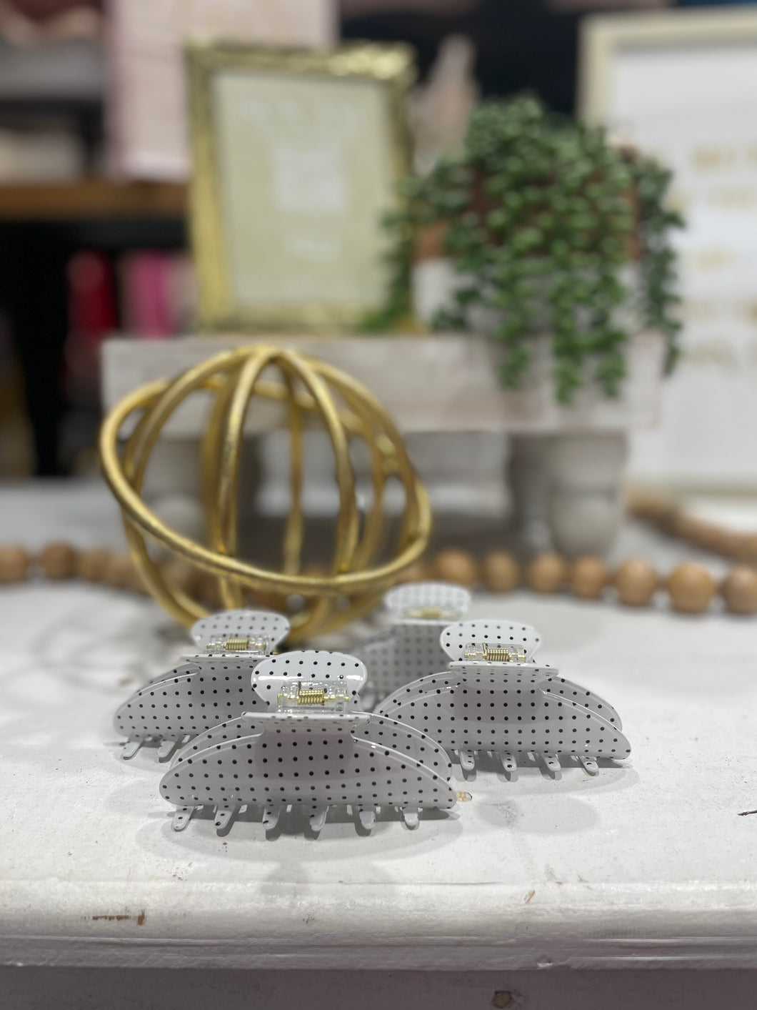 Polka Dot Claw Clip-White