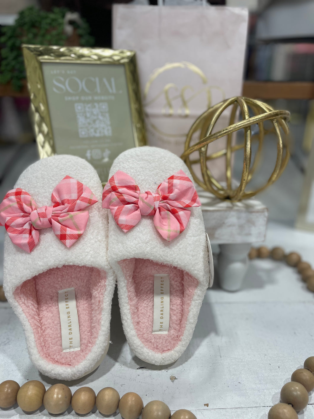 The Pink Plaid Bow Slipper