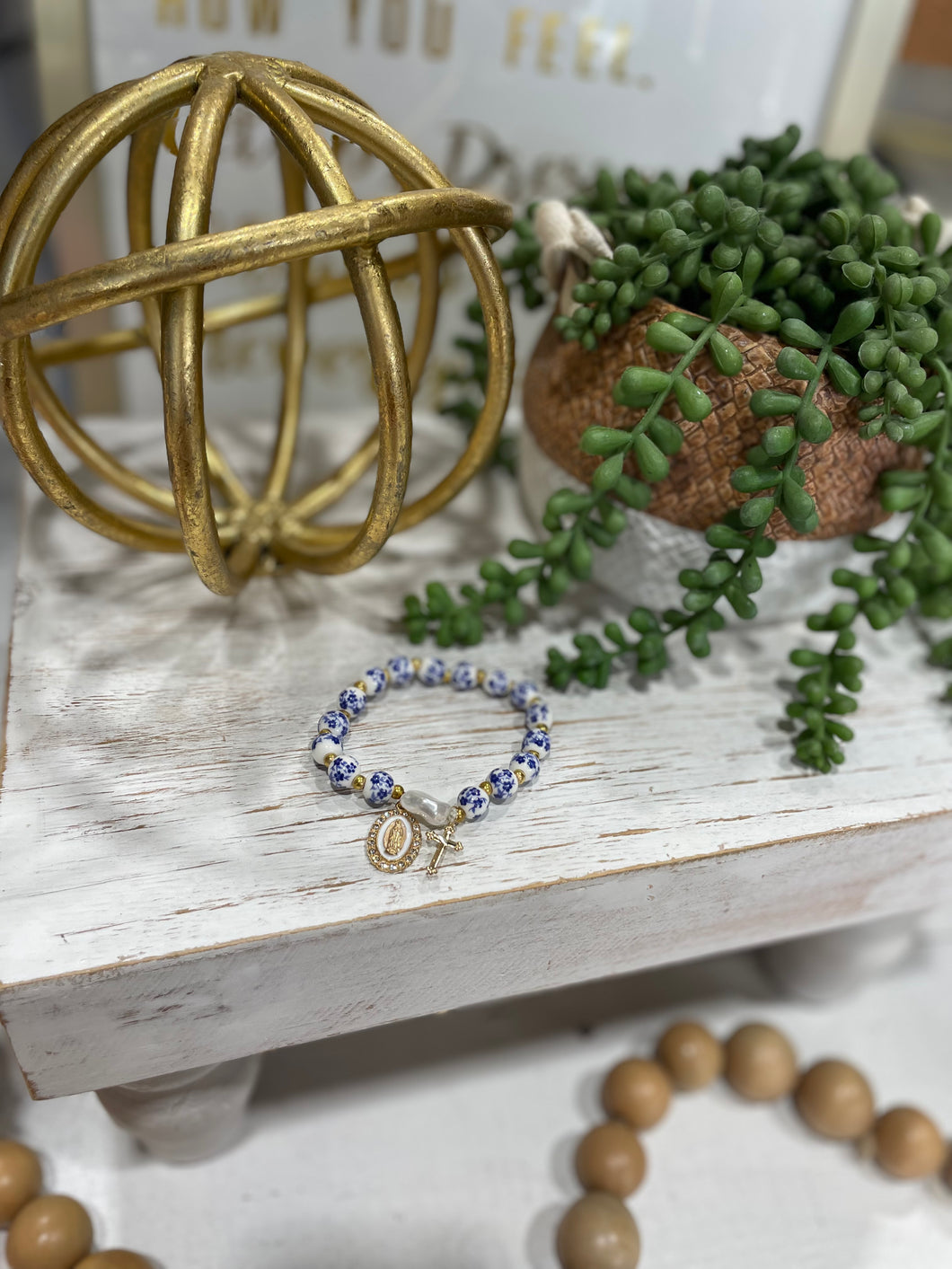 Blue, White, And Gold Charm Bracelet