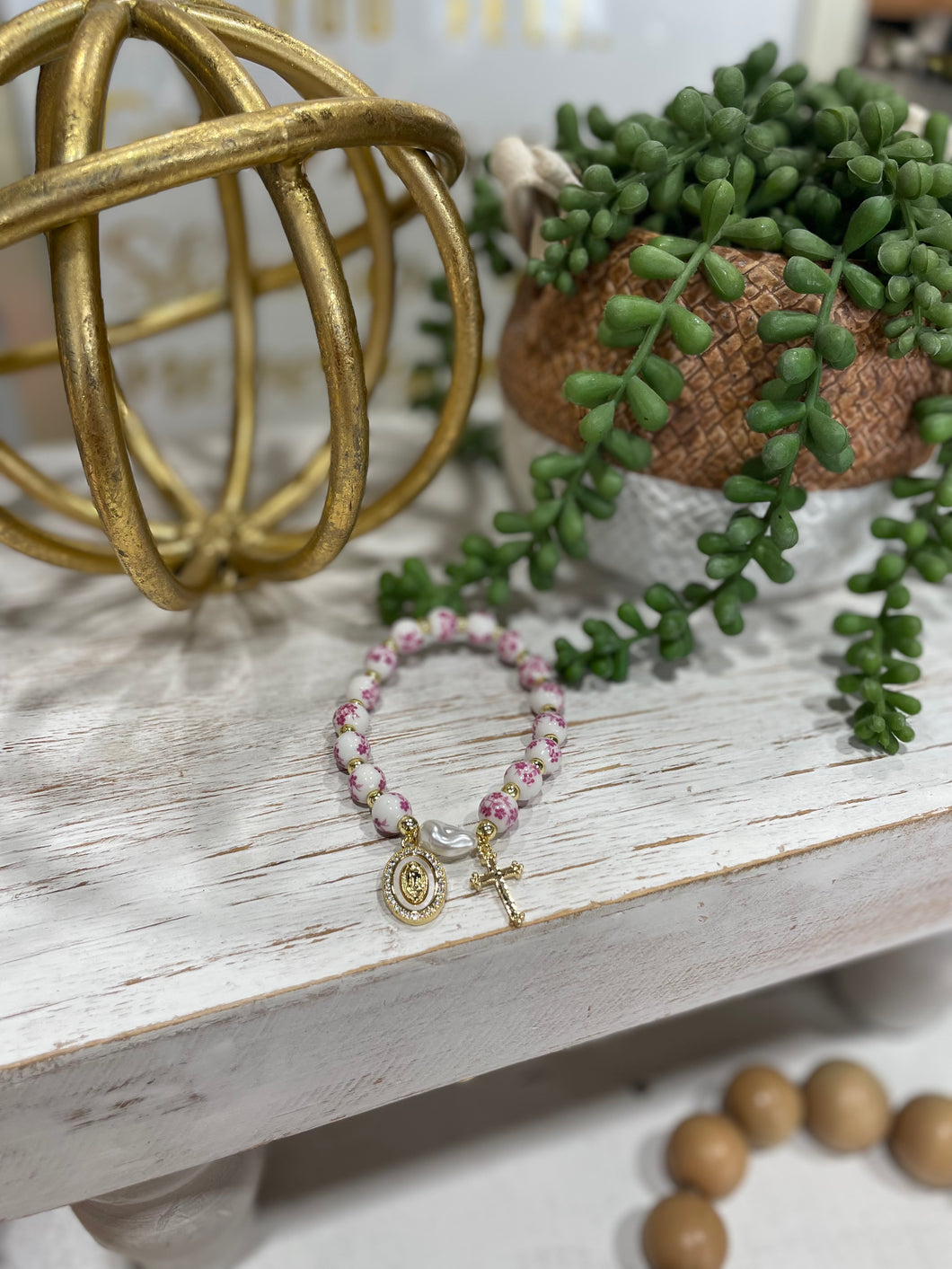 Pink, White, And Gold Charm Bracelet