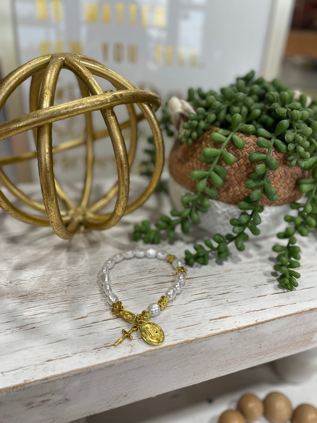 Pearl And Gold Charm Bracelet