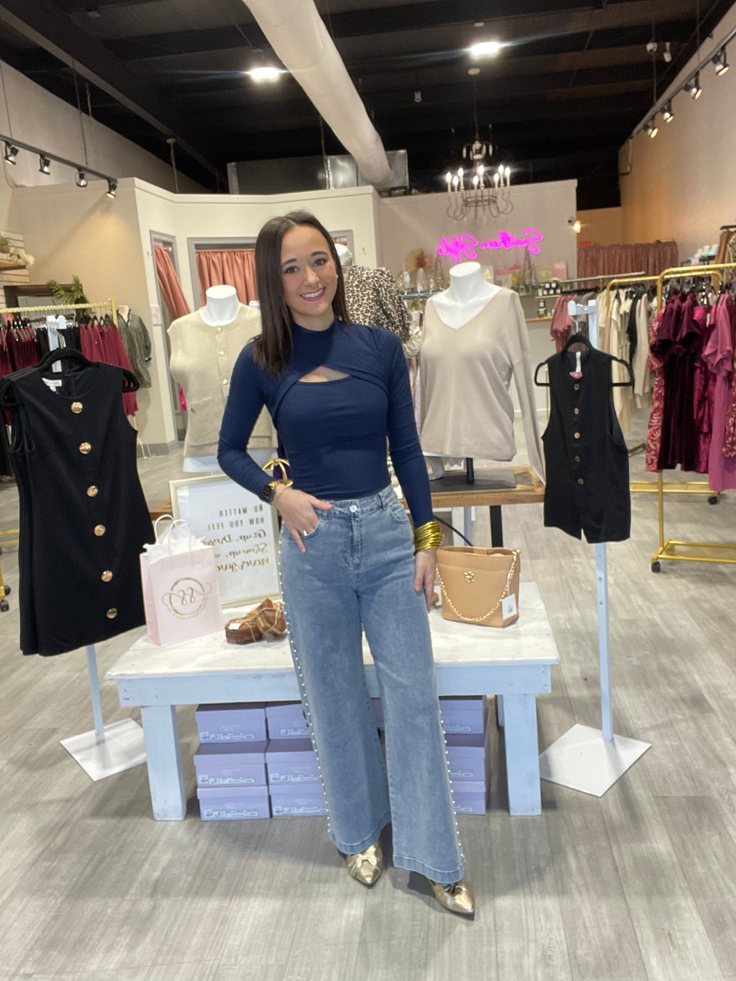 The Navy Keyhole Top