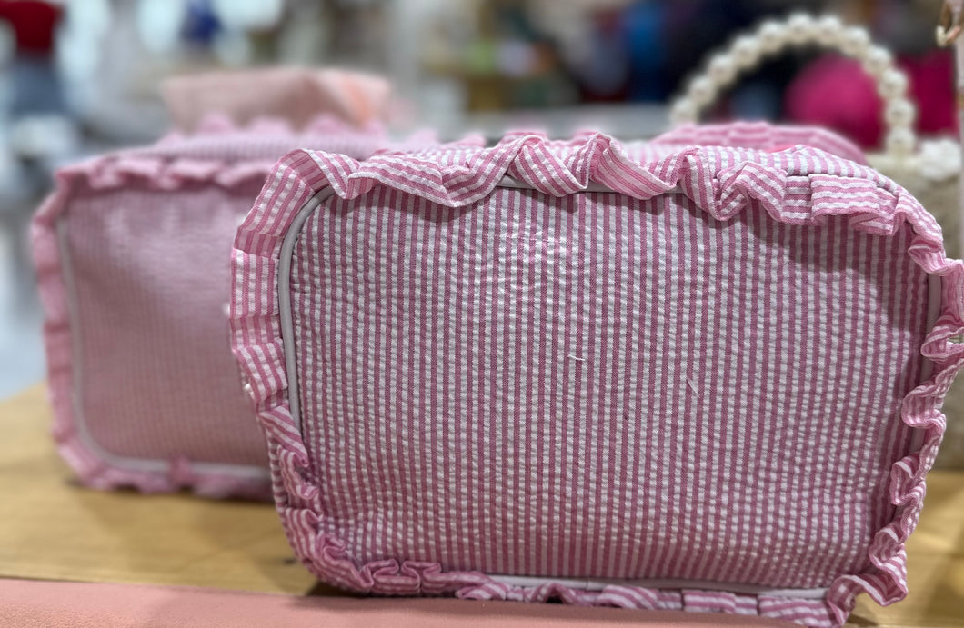 Pink And White Makeup Bag