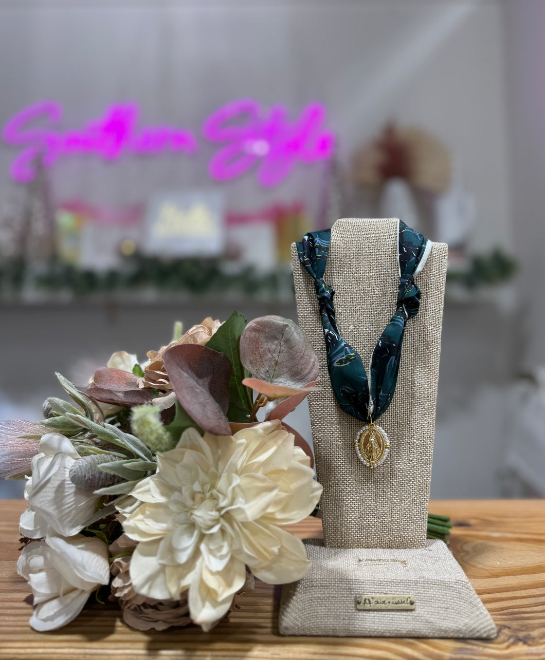 Scarf Charm Necklace-Blue & Gold