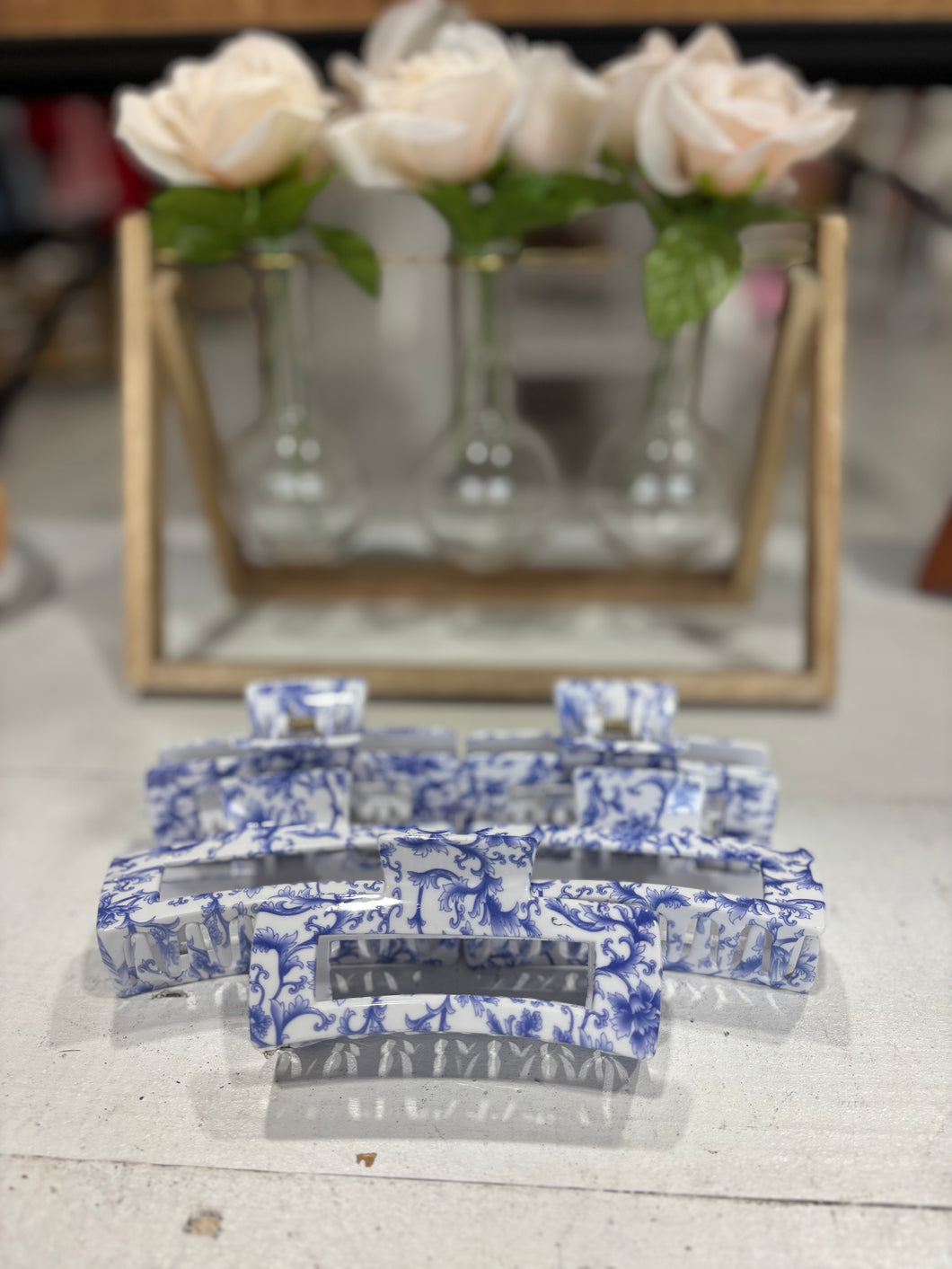 Blue Porcelain Claw Clip - Rectangle