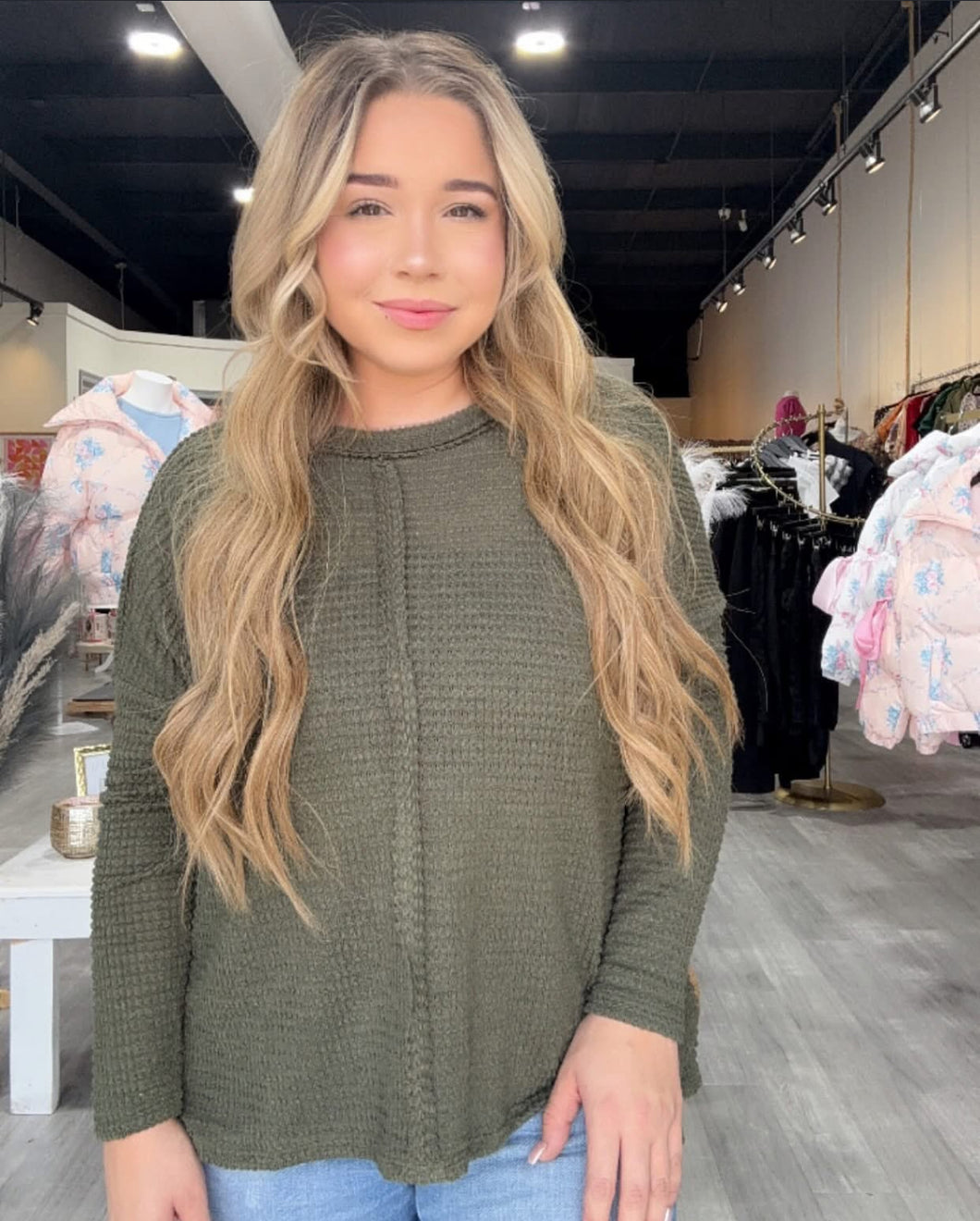 Olive Waffle Top