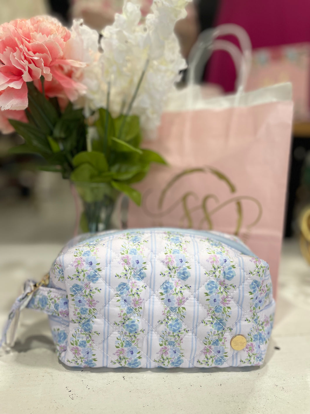Essentials Quilted Cosmetic Pouch-Petal Parade Blue