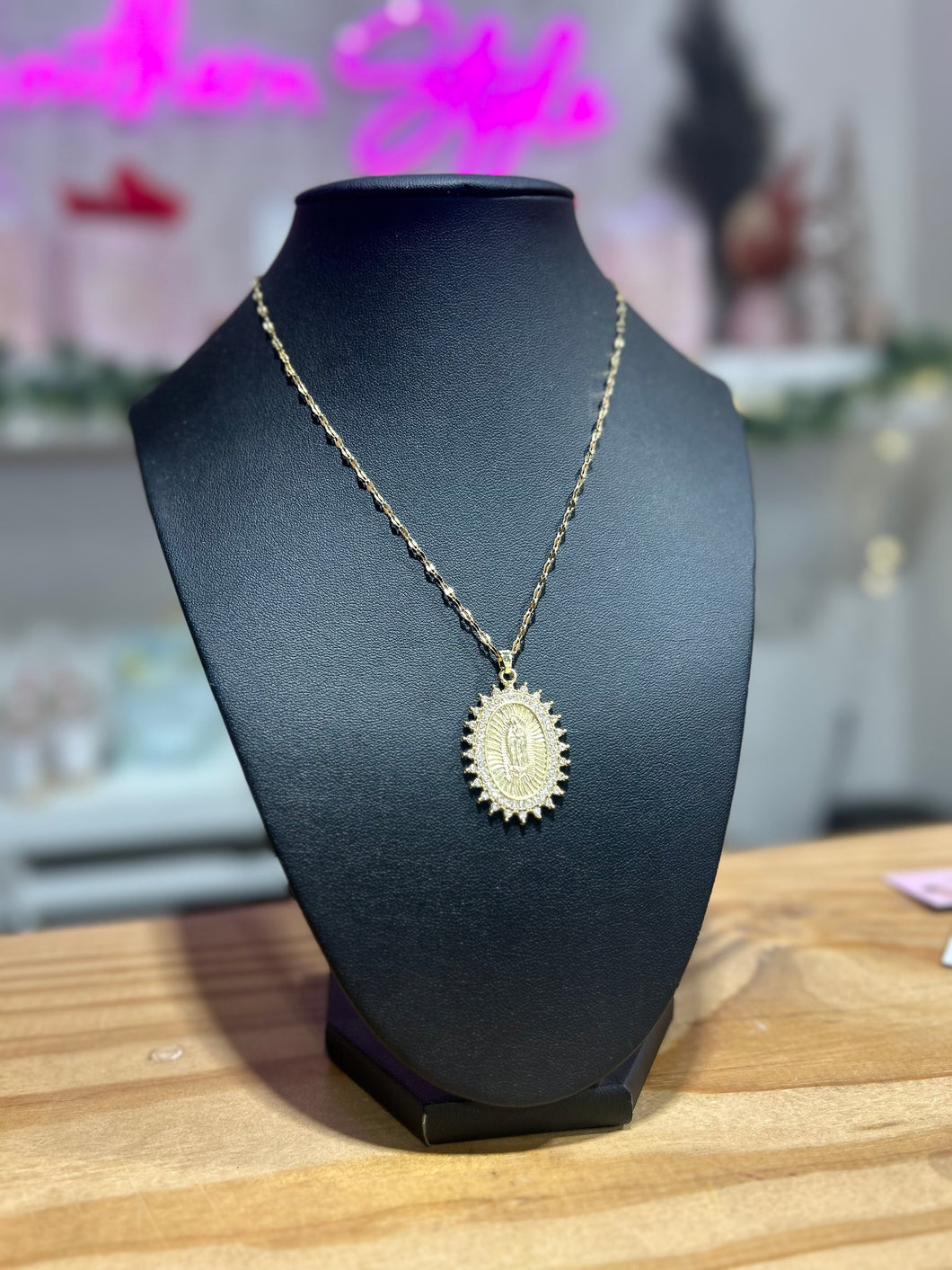 Radiant Sunburst Mary Pendant