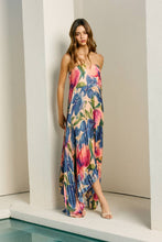 Load image into Gallery viewer, Floral Strapless Pleated Maxi Column Dress (1): LAPIS BLOOM / S-M-L(2-2-2)
