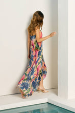 Load image into Gallery viewer, Floral Strapless Pleated Maxi Column Dress (1): LAPIS BLOOM / S-M-L(2-2-2)
