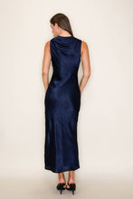 Load image into Gallery viewer, Side Slit Cowl Neck Satin Midi Dress: Dark Green / M
