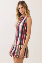 Load image into Gallery viewer, CD07613-Multicolor Stripe Bubble Hem Mini Dress: Cream / S

