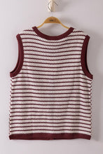 Load image into Gallery viewer, NT12503-Stripe Knit Button Down Top: BURGUNDY / S-M-L/2-2-2
