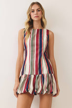 Load image into Gallery viewer, CD07613-Multicolor Stripe Bubble Hem Mini Dress: Cream / M
