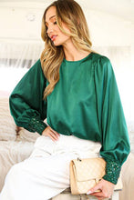 Load image into Gallery viewer, Beaded Sequin Cuff Accent Crew Neck Satin Blouse Top VT81259: Champagne / M
