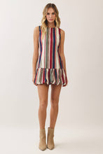 Load image into Gallery viewer, CD07613-Multicolor Stripe Bubble Hem Mini Dress: Cream / L
