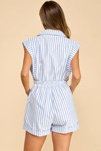 Load image into Gallery viewer, Blazer style top with connected shorts romper: WHITE/BLUE / M
