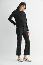 Load image into Gallery viewer, High Rise Crop Flare Jean w/ Distressed Hem - BLACK - DP674: 29
