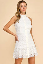 Load image into Gallery viewer, Floral high neck mini dress with ruffled bottom: LEMON YELLOW / M
