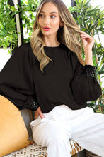 Load image into Gallery viewer, Beaded Sequin Cuff Accent Crew Neck Satin Blouse Top VT81259: Champagne / M
