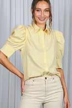 Load image into Gallery viewer, Striped Collared Neck Short Puff Sleeve Blouse Top VT81707: Green / S
