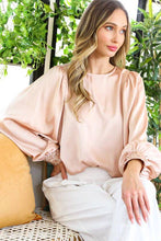 Load image into Gallery viewer, Beaded Sequin Cuff Accent Crew Neck Satin Blouse Top VT81259: Hunter Green / S
