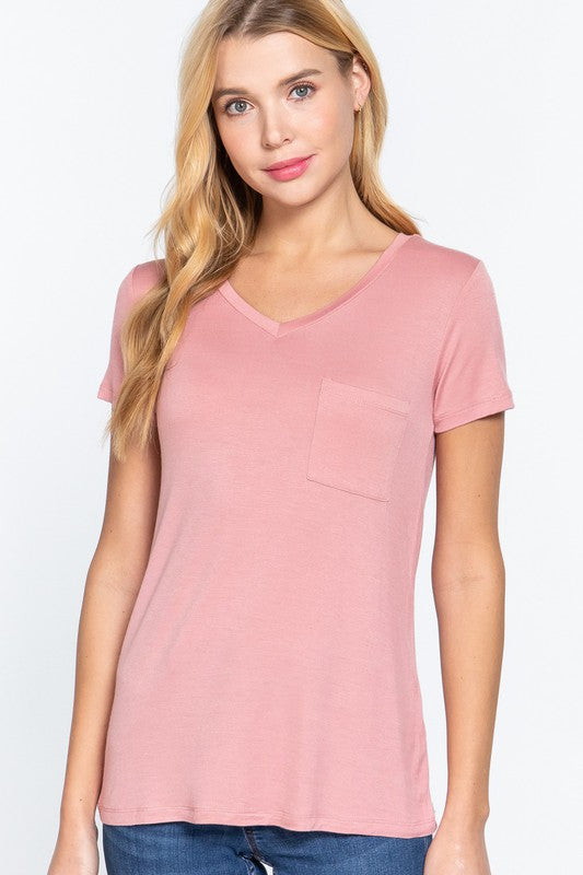 Petal Pink V-Neck Basic Tee