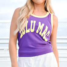 Load image into Gallery viewer, Lulu Mac Purple + Gold Letter Tank

