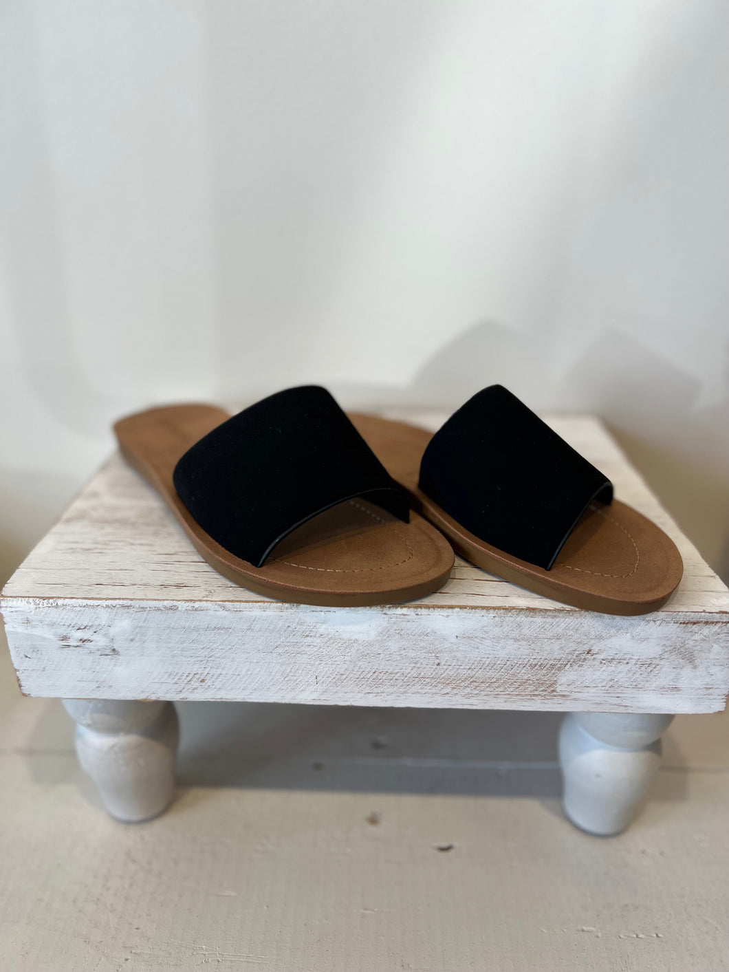 Black Slide On Sandals